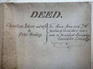 1818 antique DEED ROHRER/HERSHEY hempfield lancaster  
