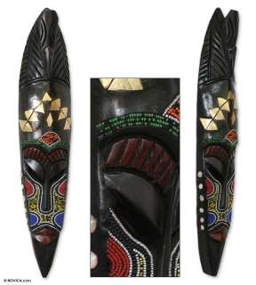 GHANA LAWRA Beaded Wooden African Art MASK Novica  