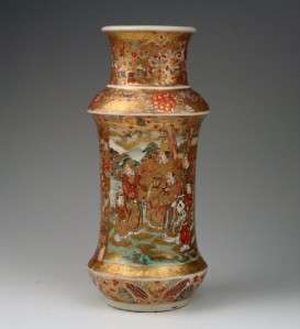 Unusual Shape 19thC Meiji Japanese Kyoto Satsuma Waisted Rouleau Vase 
