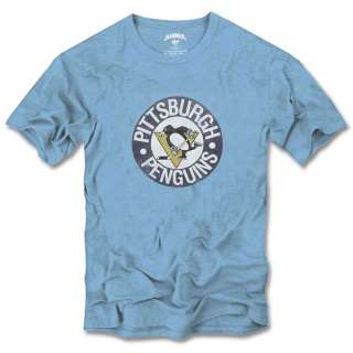 Pittsburgh Penguins Banner 47 Light Blue Throwback Logo Scrum T Shirt 