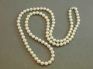 ESTATE 28.5 Cultured Pearl Necklace 14k WG Clasp 6.5 MM  