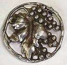 Sterling Repousse Leaves Berries Grapes? Brooch  