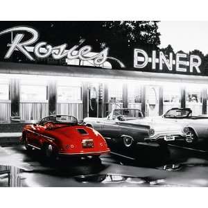  LAMINATED Rosies Diner Vintage Red Car 20 x 16 (50 x 