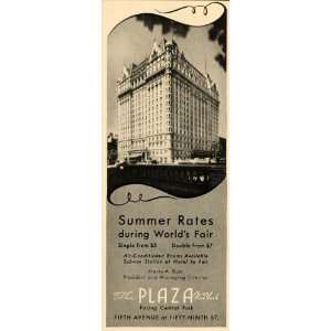 1940 Ad Plaza Hotel New York Worlds Fair 5th Ave NY   Original Print 