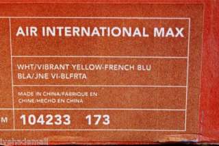 Nike Air International Max Sz 10 Vibrant Yellow French Blue 104233 173 