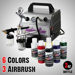   Airbrush Kit Air Compressor Dual Action Createx Primary Paint Set