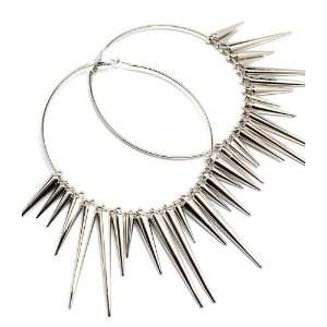 Ex Large Celebrity Style Basketball Wives Silvertone Spikes Hoop 