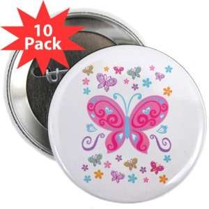  2.25 Button (10 Pack) Pretty Butterflies And Flowers 