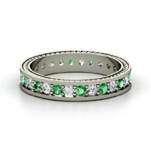  Anisha Ring, Sterling Silver Ring with Emerald & Diamond 