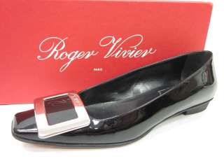 ROGER VIVIER Black Patent Pilgrim Buckle Flats 5 BOX  
