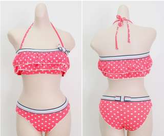 Pink Polka Dot Ruffle Bandeau Bikini Set Swimsuit S 923  