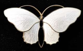 LARGE Aksel Holmsen Norway Sterling White Butterfly Pin Brooch Silver 