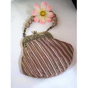  Vintage Art Nouveau Taupe green cast Satin Evening Bag 