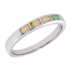   Silver, Synthetic Opal Inlay Ring, 3/16 (4 mm) wide, size 6 Jewelry
