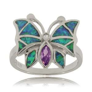  Butterfly Opal Inlay Ring Sterling Silver Purple CZ New 