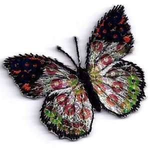 Butterfly, Ivory & Black Sequins w/Orange & Silver Undertones/Iron On 