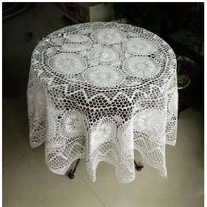  Vintage Hand Crochet White Cotton Table Cloth 54x54 