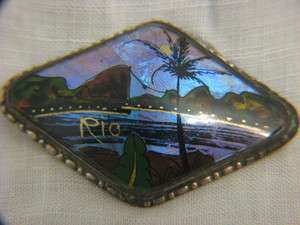 Antique ALFANO Rio Brazil Butterfly Wing & Hand Painted Brooch  