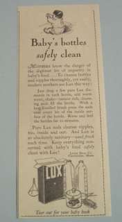 1928 Vintage LUX Soap Cleans Baby Bottles 20s Print Ad  