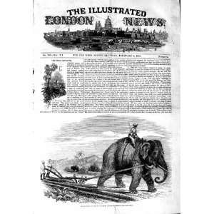  1847 ELEPHANT PLOUGH SUGAR PLANTATION ANTIQUE PRINT
