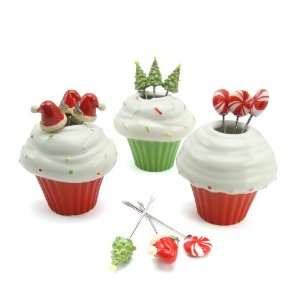 Christmas Party Cupcake Appetizer Picks, Set of 3, Red & Green with 