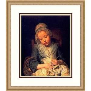 Young Knitter Asleep by Jean Baptiste Greuze   Framed Artwork 