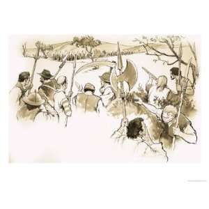  Unidentified Scene of Peasants Facing an Army Art Giclee 