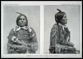 Old Print 74 Portrait KIOWA APACHE Gonkon Apache John  