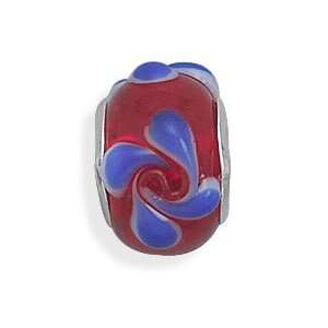  Red Glass Bead with Blue Swirl Design Jewelry