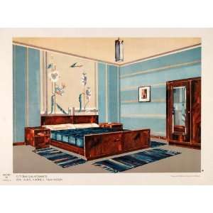  1931 Art Deco Interior Design Master Bedroom Lithograph 
