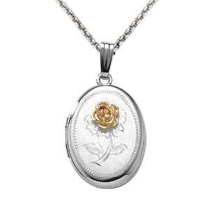   Gold Plated Sterling Silver Heart Locket Rosebud Design Jewelry