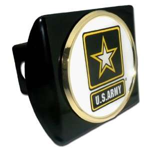 US Army Black Metal Trailer Hitch Cover with White Star Metal Logo 