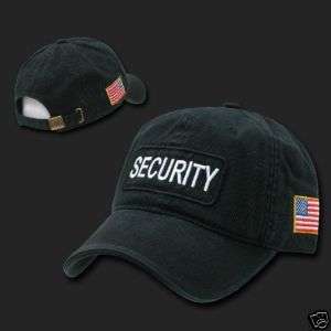 BLACK SECURITY GUARD BASEBALL CAP CAPS HAT HATS US FLAG  
