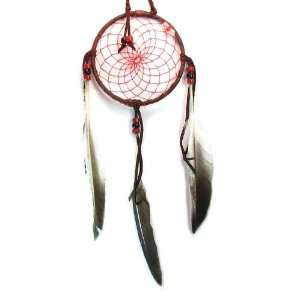 Genuine Navajo Indian Dream Catcher with Beads and Feathers, Red 
