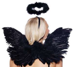 24 Hr Ship Black Gothic Real Feather Dark Angel Wings Halloween 