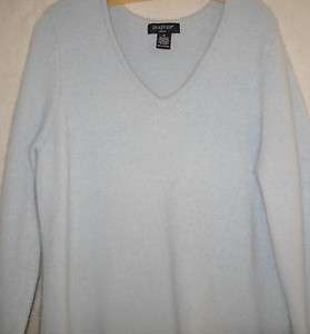 Paraphrase Womans 1X Angora Blend V Neck Sweater Light Blue  