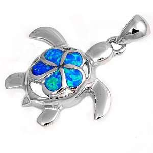  Sterling Silver Lab Opal Turtle Pendant Jewelry