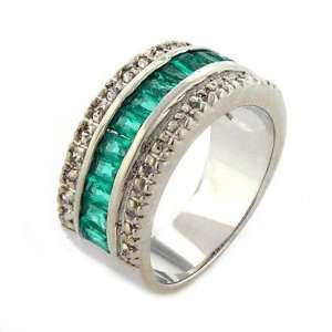 Renew Your Vows   Exquisite Wedding Band with Emerald CZs & Pavé Size 