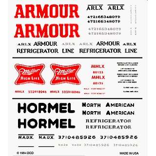  Reefer Cars Armour Miller Hormel Dry Transfer Decals by 