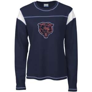   Chicago Bears Navy Blue Ladies Classic Logo Waffle Long Sleeve Top