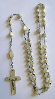 ANTIQUE ROSARY JERUSALEM MOTHER OF PEARL SHELL 59 BEADS  