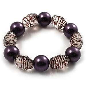 Boho Purple&Transparent Bead Flex Glass Bracelet Jewelry
