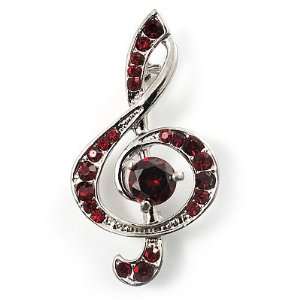   Silver Tone Crystal Music Treble Clef Brooch (Burgundy Red) Jewelry