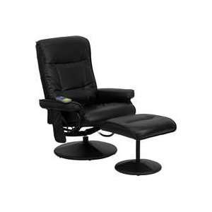  Flash Massaging Black Leather Recliner & Ottoman w/Leather 