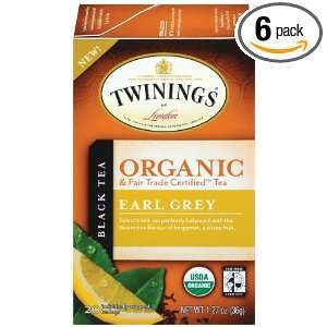 Twinings Earl Grey Organic Tea, 20 Count Tea Bags (Pack of 6 )  