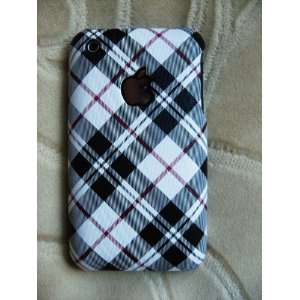  Plaid Pattern Blk/White for iPhone 3g 3gs Hard Back Case 