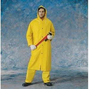   . 48“ PVC/Poly Raincoat, Color Yellow, w/ detachable hood, Size 3XL