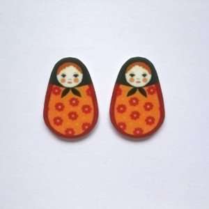 Sour Cherry Silver plated base Nested Russian Doll Earrings 3