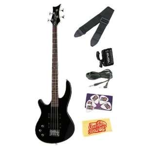 E1 Edge Bass Guitar Bundle with Tuner, Strap, 10 Foot Instrument Cable 