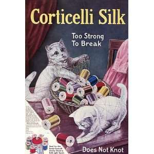  CORTICELLI SILK WHITE CATS 24 X 36 VINTAGE POSTER REPRO 